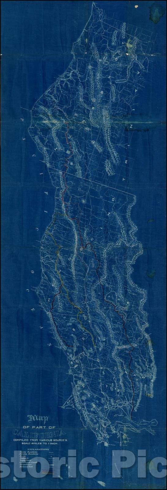 Historic Map - Map of Part of California, 1900, Santa Fe Railroad - Vintage Wall Art