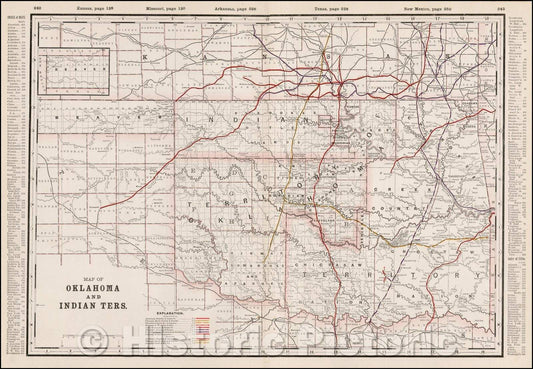 Historic Map - Map of Oklahoma and Indian Ters, 1892, George F. Cram - Vintage Wall Art