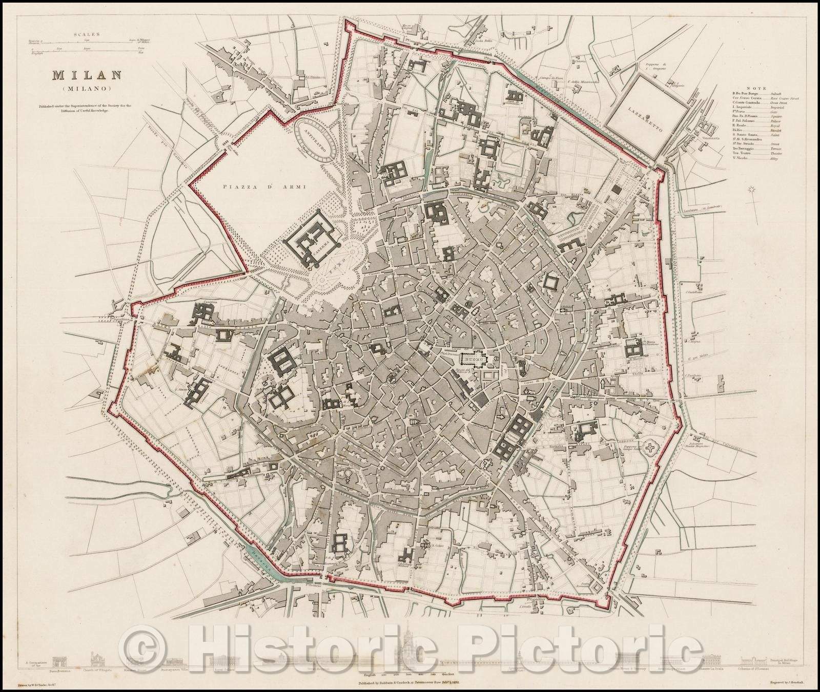 Historic Map - Milan Milano, 1832, SDUK v2