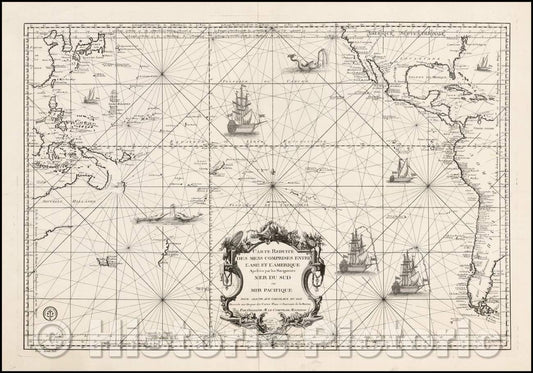 Historic Map - Carte Reduite Des Mers Comprises Entre L'Asie et L'Amerique Apelees par les Navigateurs Mer Du Sud ou Pacifique, 1776, Depot de la Marine v1