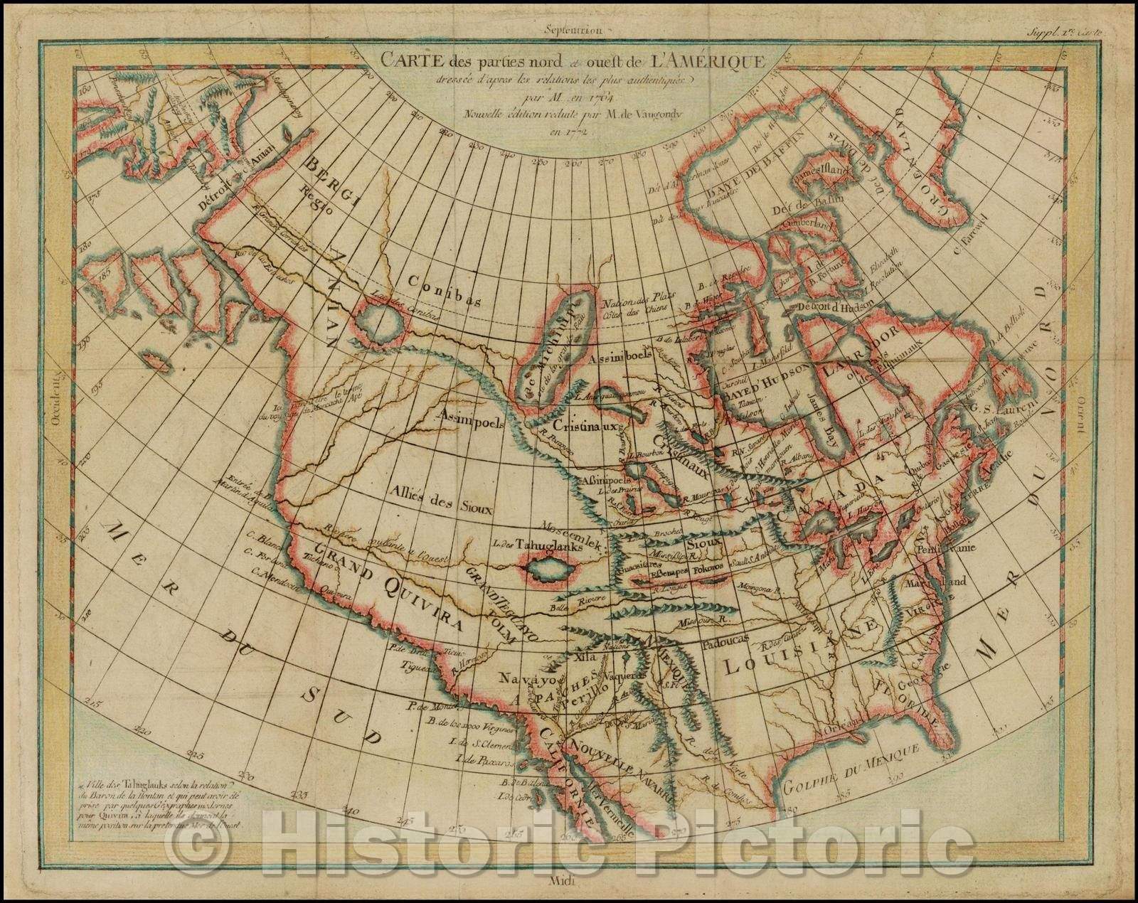 Historic Map - Carte des parties nord et ouest de L'Amerique dressee de apres les relations les plus authentiques, 1772, Denis Diderot v2
