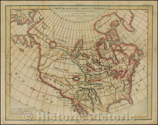 Historic Map - Carte des parties nord et ouest de L'Amerique dressee de apres les relations les plus authentiques, 1772, Denis Diderot v2