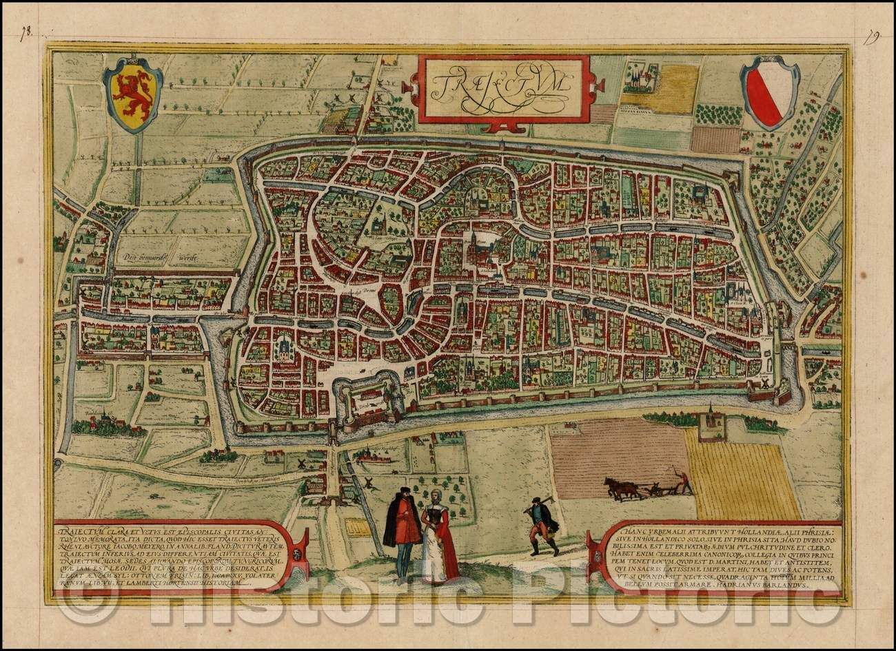 Historic Map - Traiectum clara et vetus est Episcopalis Civitas/Plan of Utrecht, 1572, Georg Braun - Vintage Wall Art