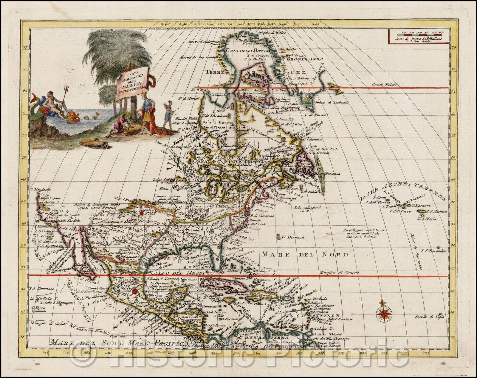 Historic Map - Carta Geografica Dell America Settentrionale, 1740, Giambattista Albrizzi v2