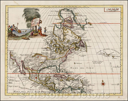 Historic Map - Carta Geografica Dell America Settentrionale, 1740, Giambattista Albrizzi v2