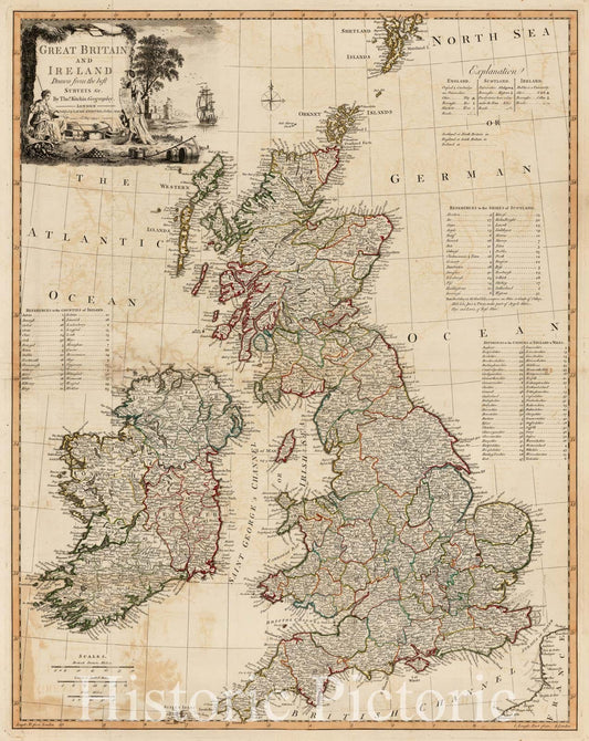 Great Britain and Ireland - Survey Map, 1794 | Historical Map Print