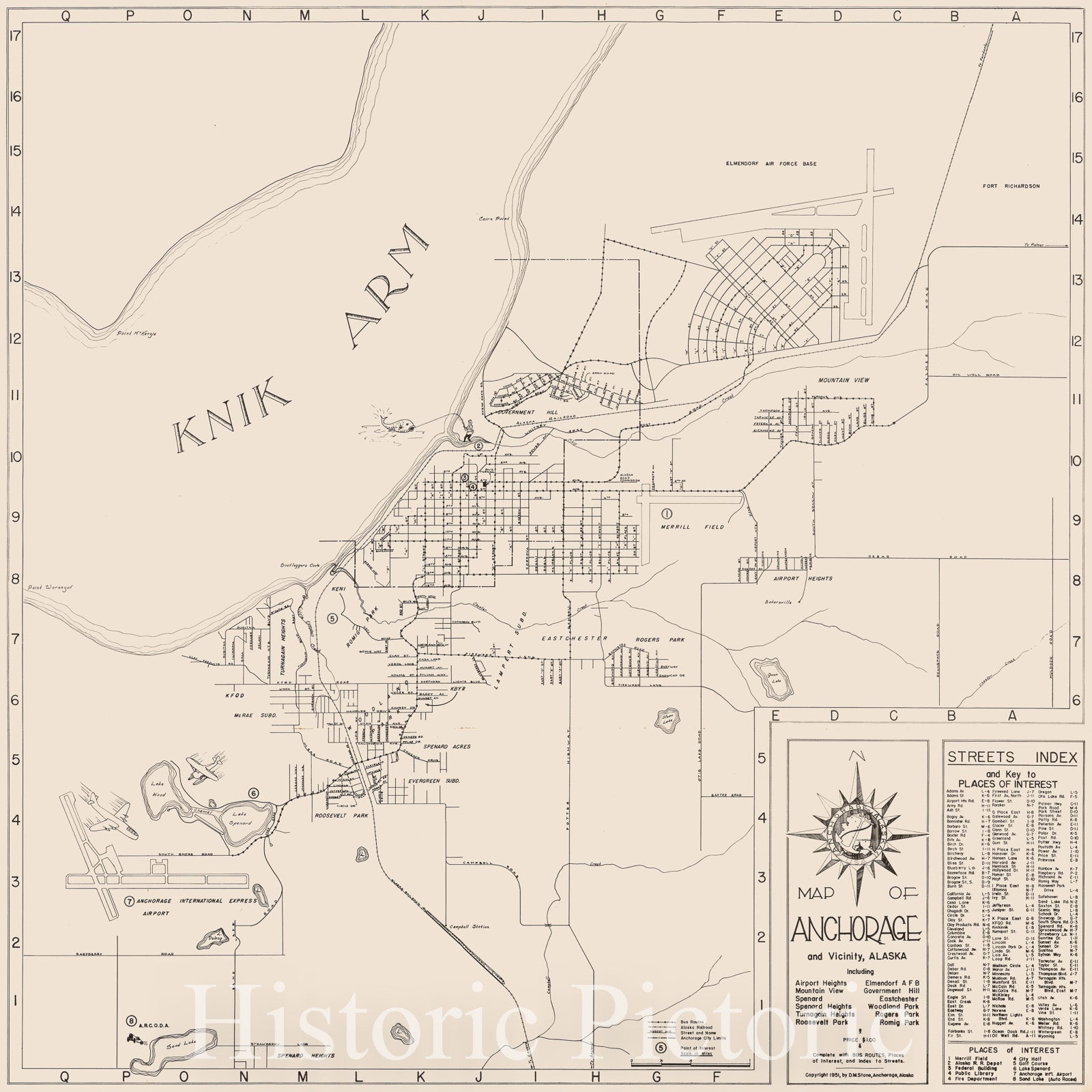 Historic Map - Map of Anchorage and Vicinity, Alaska, 1951, D.M. Stone - Vintage Wall Art