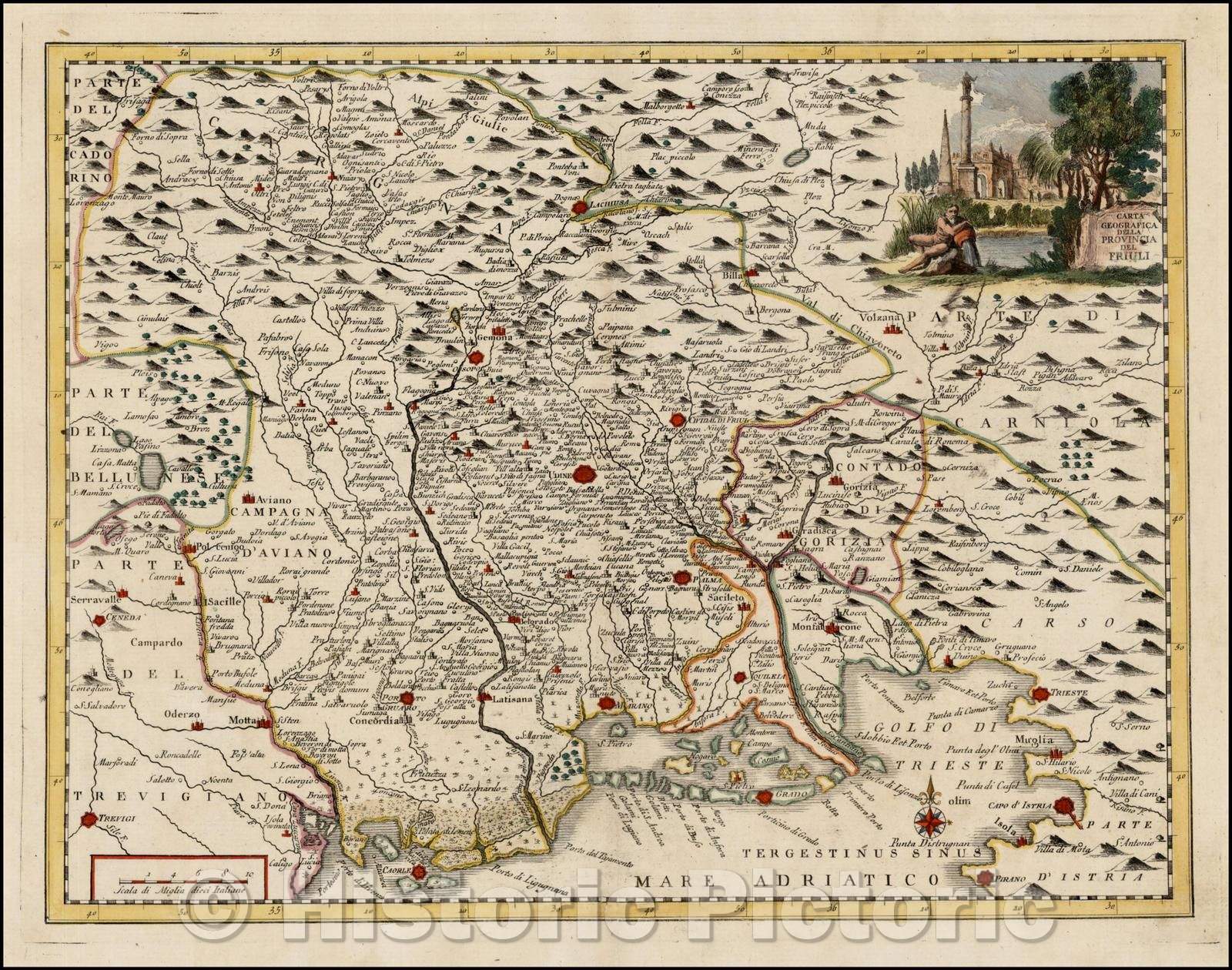 Historic Map - Carta Geografica Della Provincia Del Friuli/Map of Friuli, based upon De L'Ise's Map, 1740, Giambattista Albrizzi - Vintage Wall Art