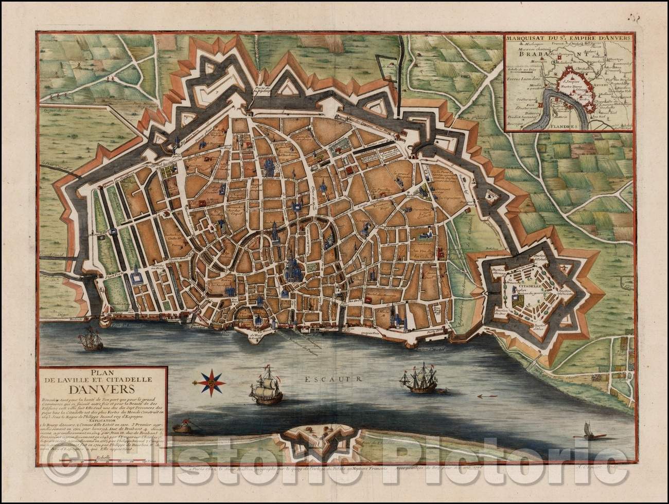 Historic Map - Plan De La Ville et Citadelle D'Anvers: Plan De La Ville et Citadelle D'Anvers/French Plan of the City and Citadel of Antwerp, 1708 - Vintage Wall Art