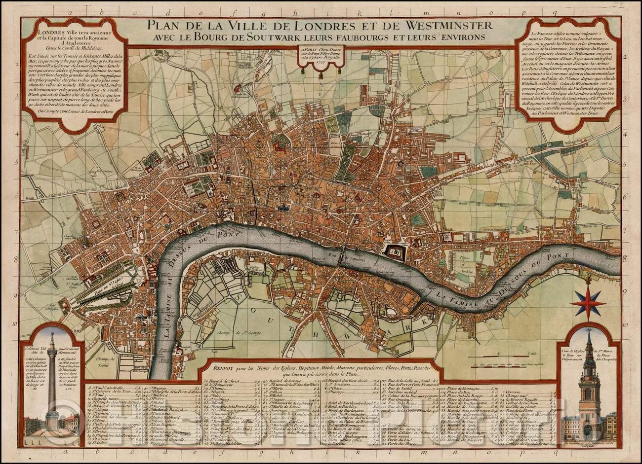 Historic Map - Plan de la Ville de Londres et de Westminster avec Le Bourg de Soutwark Leurs Faubourgs et Leurs Environs, 1727, Guillaume Danet v2