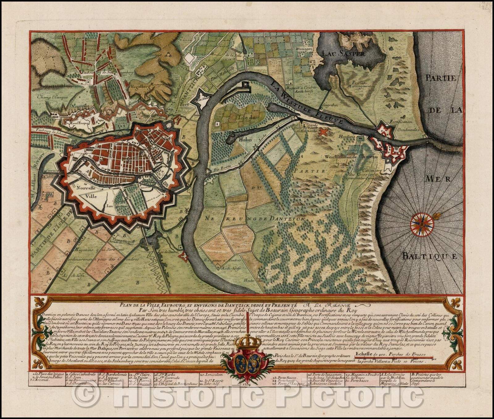Historic Map - Plan De La Ville, Faubourg et Environs De Dantzick/Map Of The City, Faubourg Surroundings Of Dantzic, 1734, Jean de Beaurain - Vintage Wall Art