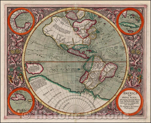 Historic Map - America sive India Nova ad magnae Gerardi Mercatoris avi universalis imitationem incompendium redacta, 1595, Michael Mercator v2