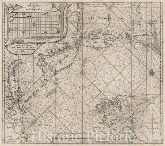 New England to Virginia Coast - Sea Chart, 1700 ca - Historical Map Print