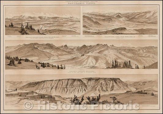 Historic Map - The East Gallatin Range From The South East/Yellowstone River From Sepulchre Mt. Looking Down/Volcanic Tertiary Mountains, 1883, F.V. Hayden - Vintage Wall Art