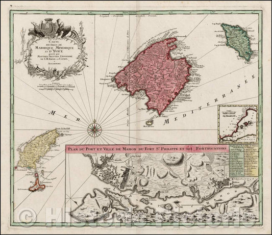 Historic Map - Carte Des Isles De Maiorque Minorque et D'Yvice, 1740, Matthaus Seutter - Vintage Wall Art