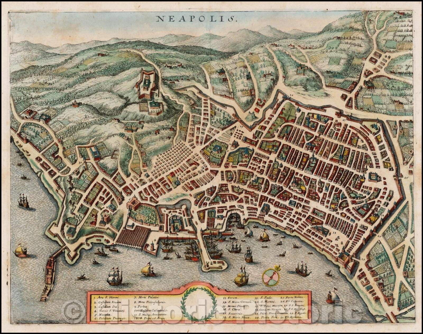 Historic Map - Neapolis, 1638, Matthaeus Merian - Vintage Wall Art