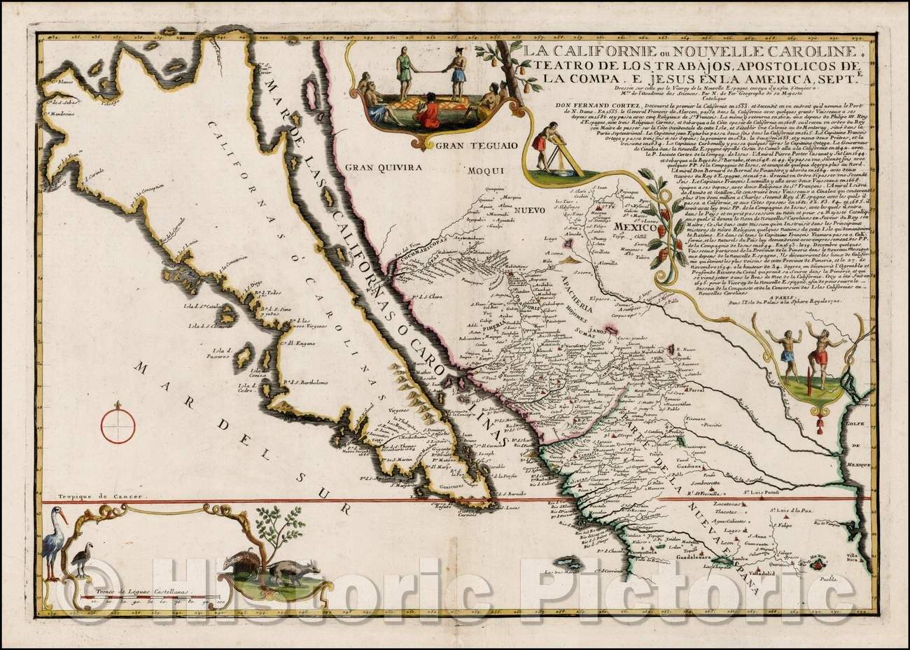 Historic Map - La Californie ou Nouvelle Caroline, Teatro De Los Trabajos Apostolicos De Compa. E. Jusus En Americae Septe, 1720, Nicolas de Fer v2