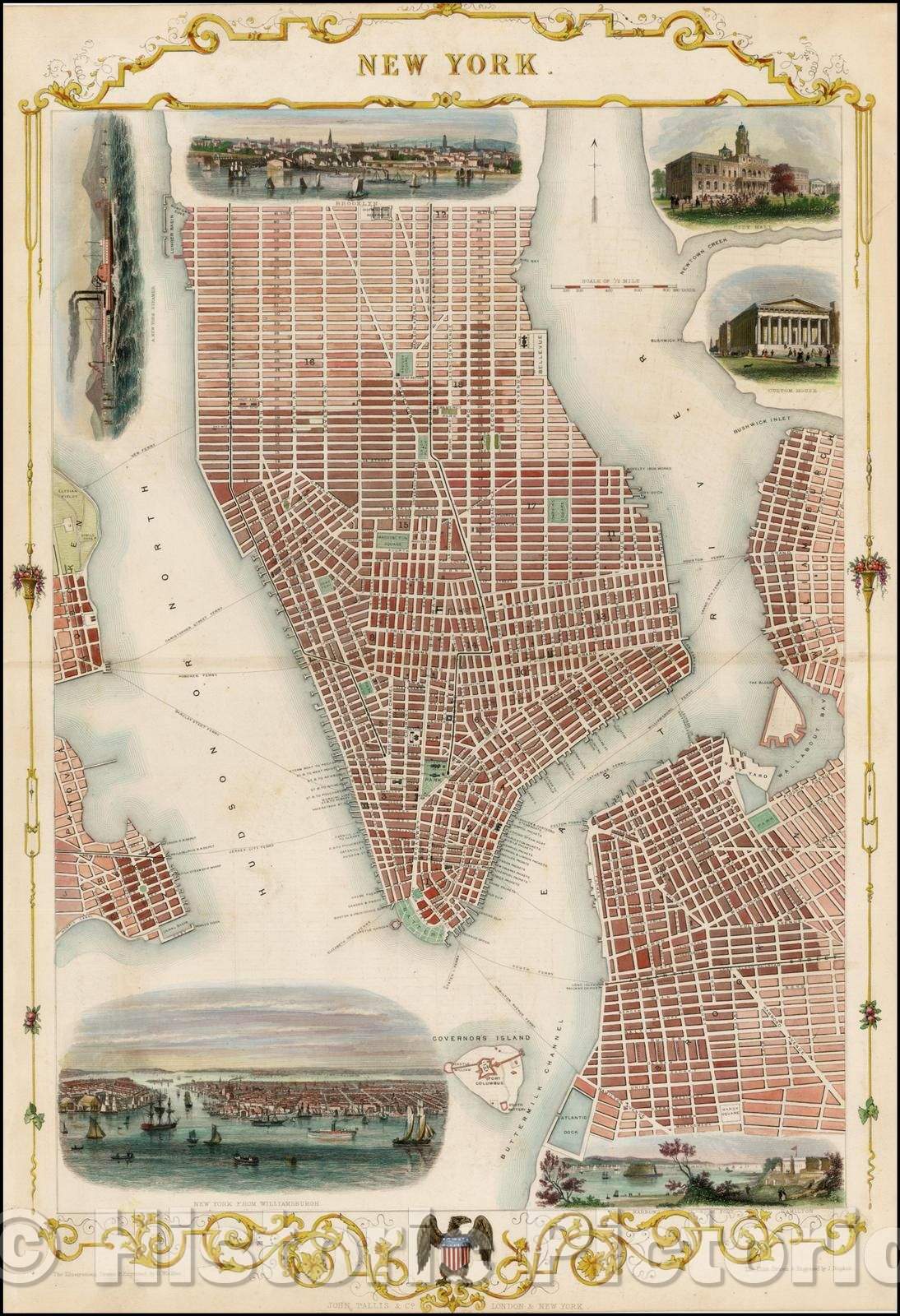 Historic Map - New York, 1851, John Tallis v2