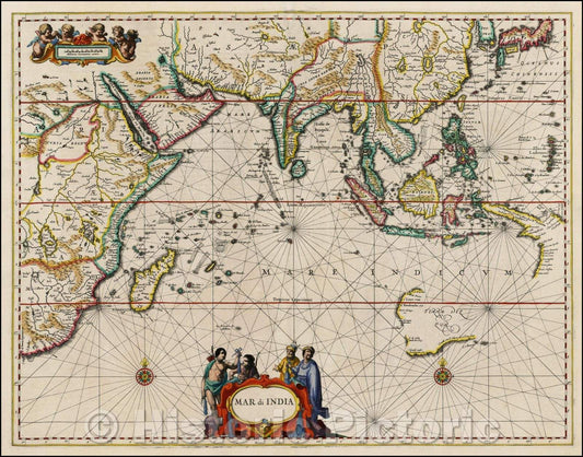 Historic Map - Mar di India, 1650, Jan Jansson - Vintage Wall Art