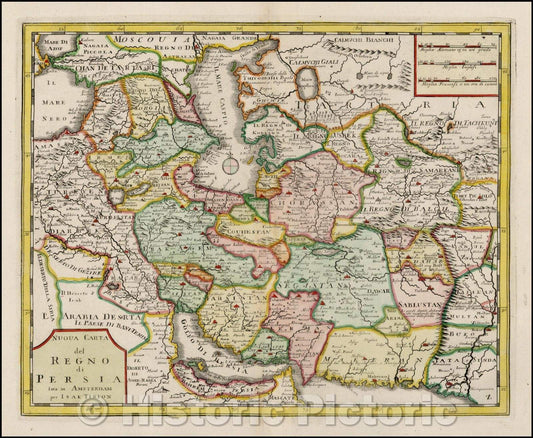 Historic Map - Nuova Carta del Regno di Persia/Map of the Kingdom of Persia, extending from the Black Sea to the Persian Gulf and Afghanistan, 1740 - Vintage Wall Art