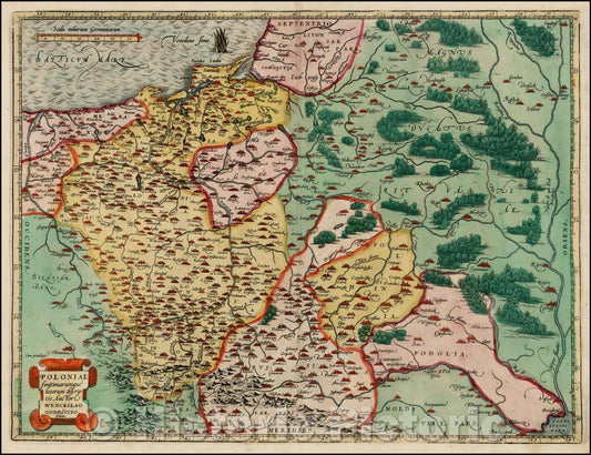 Historic Map - Poloniae Finitimarumque locorum descriptio Auctore Wencelslao Godreccio, 1572, Abraham Ortelius - Vintage Wall Art