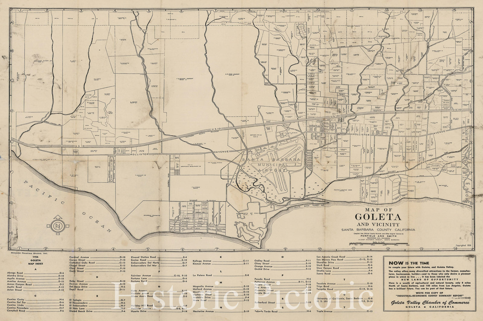 Goleta and Vicinity - Santa Barbara County, 1956 Historical Map Print