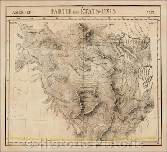 Historic Map - Amer. Sep. No. 39. Partie Des Etats-Unis Idaho and western parts of Wyoming & Montana-including Yellowstone and Tetons, 1825 v2