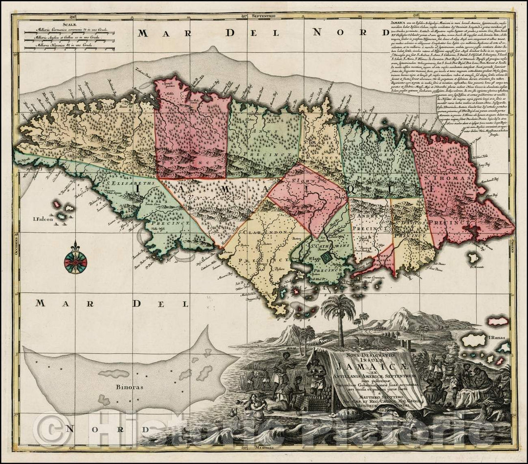 Historic Map - Nova Designatio Insulae Jamaicae ex Antillanis Americae Septentrion. non postremae Secundum Gubernationes, 1730, Matthaus Seutter v2