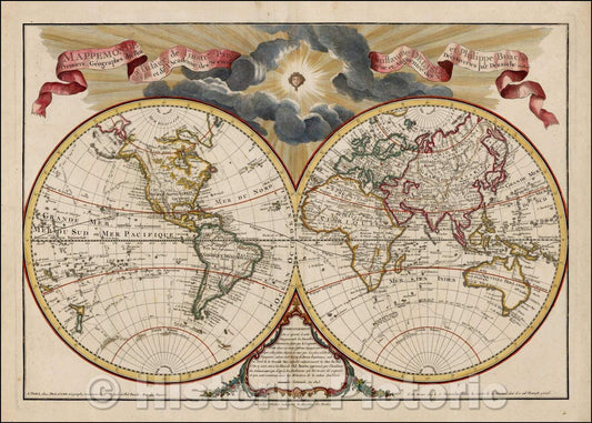 Historic Map - Mappemonde a l'usage du Roy Par Guillaume Delisle et Philippe Buache Premiers Geographes :: De L'Isle-Buache Double hemisphere of the world, 1825 - Vintage Wall Art