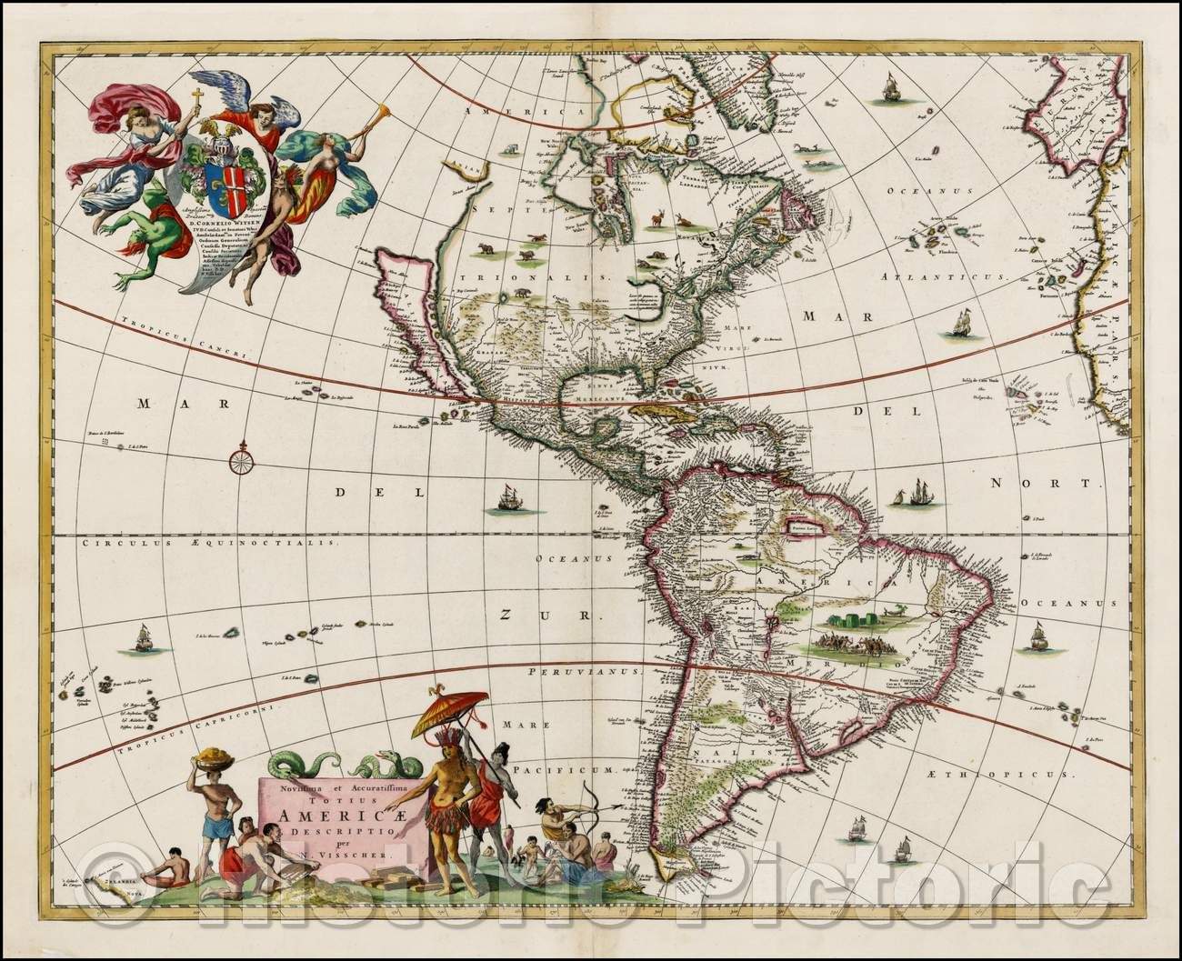Historic Map - Novissima et Accuratissima Totius Americae Descriptio per N. Visscher California shown as an island, 1658, Nicolaes Visscher I v1