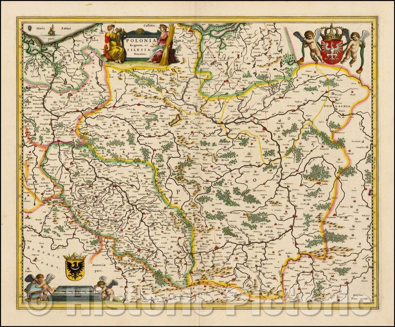 Historic Map - Polonia Regnum et Silesia Ducatus, 1635, Willem Janszoon Blaeu - Vintage Wall Art