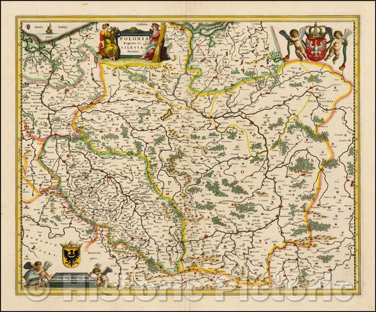 Historic Map - Polonia Regnum et Silesia Ducatus, 1635, Willem Janszoon Blaeu - Vintage Wall Art