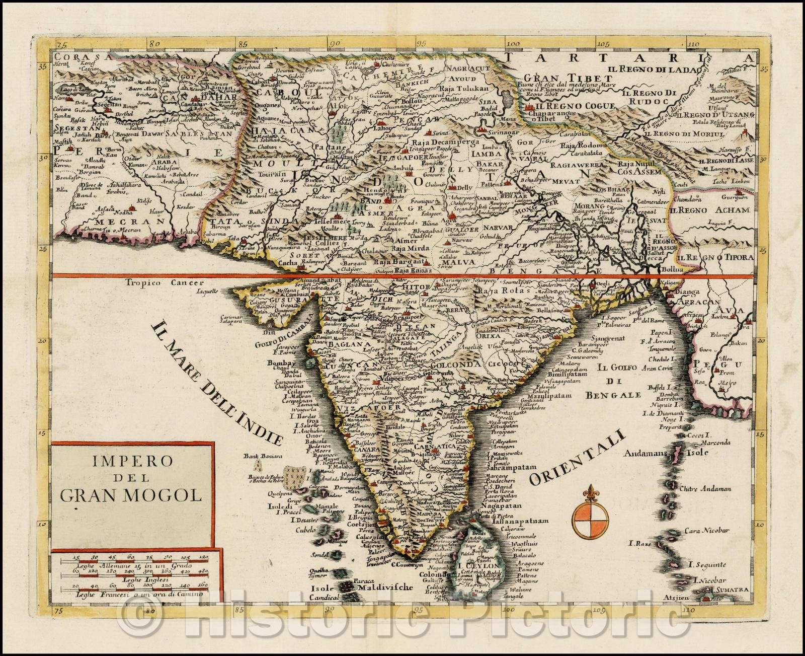 Historic Map - Impero Del Gran Mogol, 1740, Giambattista Albrizzi - Vintage Wall Art