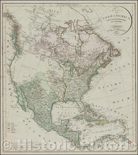 Historic Map - Charte Von Nord America nach den neuesten Bestimmungen von C.G. Reichard, 1802, Christian Gottlieb Reichard - Vintage Wall Art