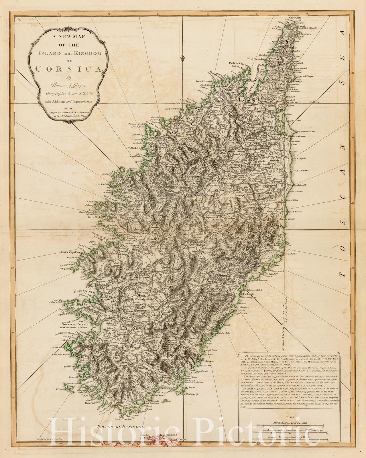 Historic Map - The Island and Kingdom of Corsica, 1794, Richard Holmes Laurie - Vintage Wall Art