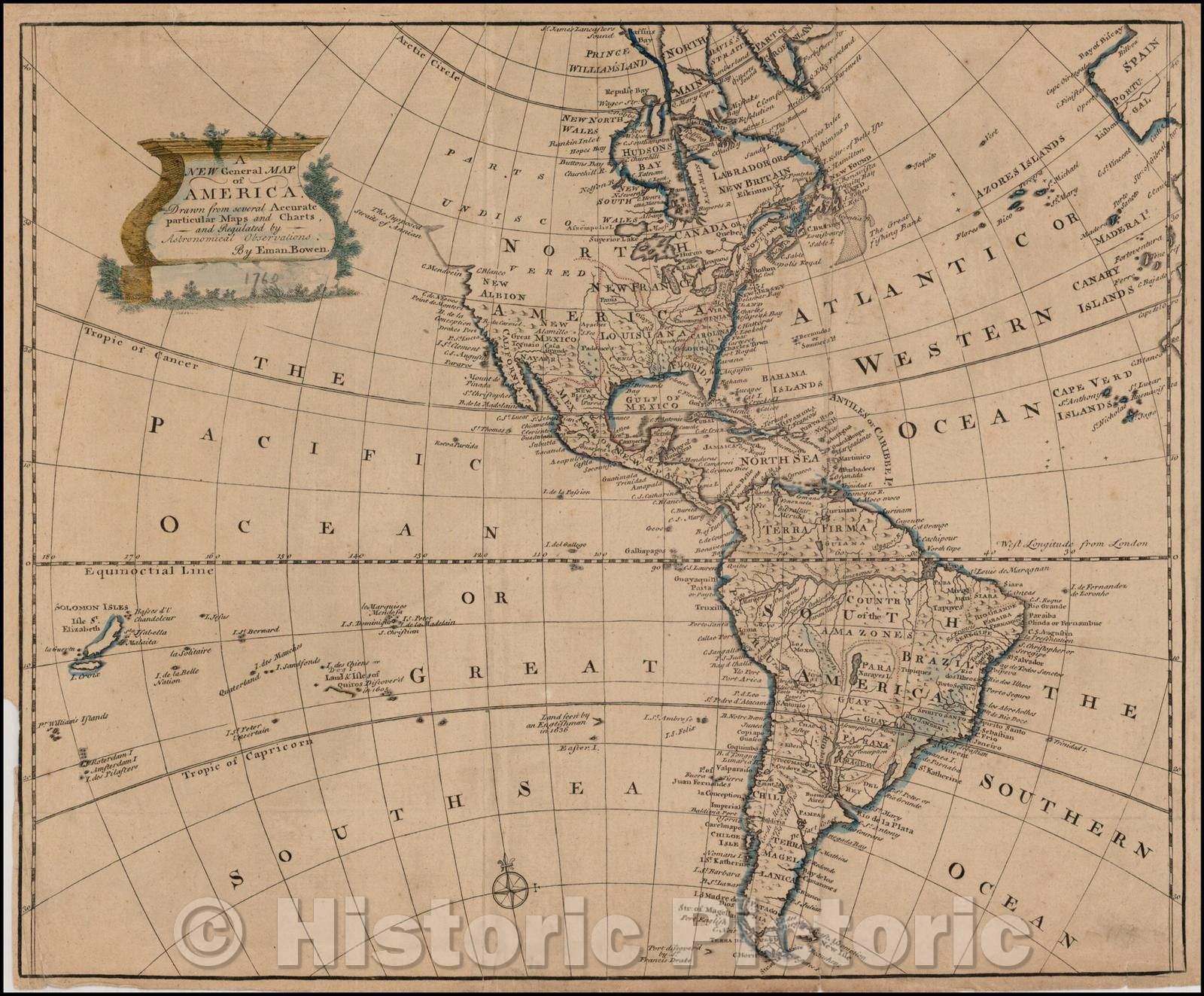 Historic Map - A New General Map of America, 1747, Emanuel Bowen v2