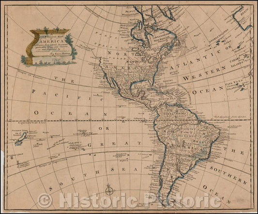 Historic Map - A New General Map of America, 1747, Emanuel Bowen v2