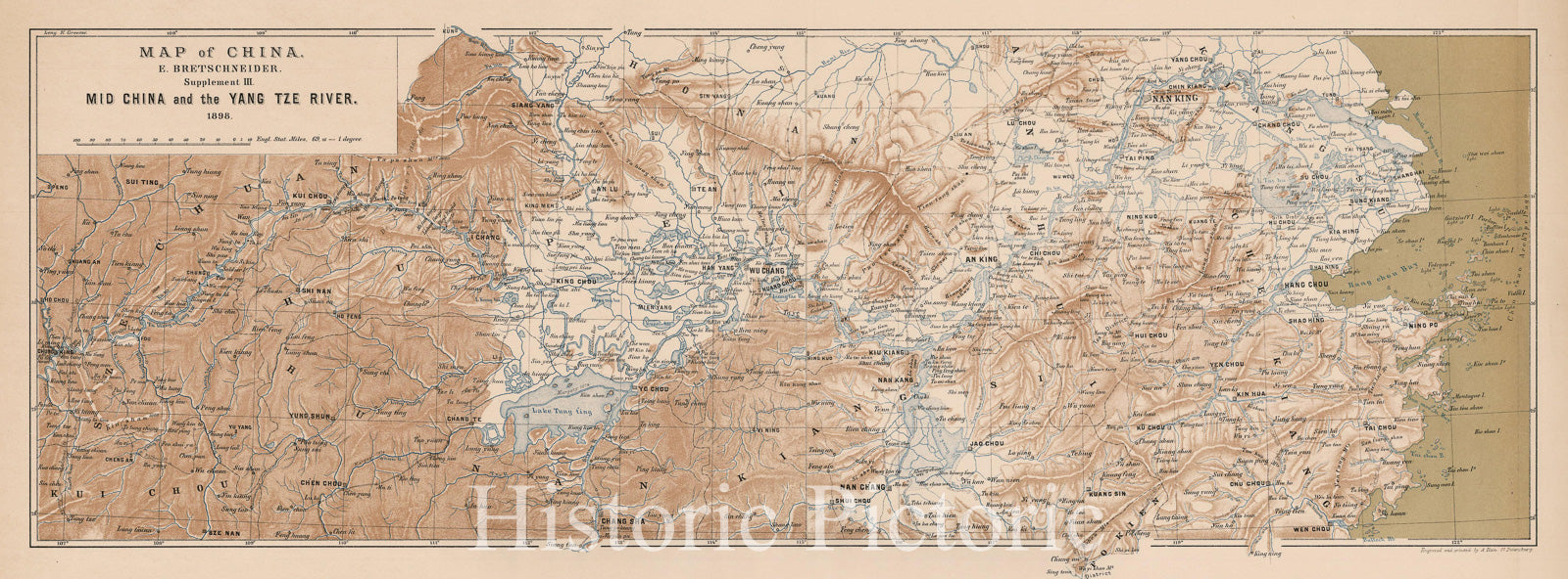 Historic Map - Map of China Bretschneider. Supplement III. Mid China and the Yang Tze River, 1898, Emilii Vasil'evich Bretschneider - Vintage Wall Art