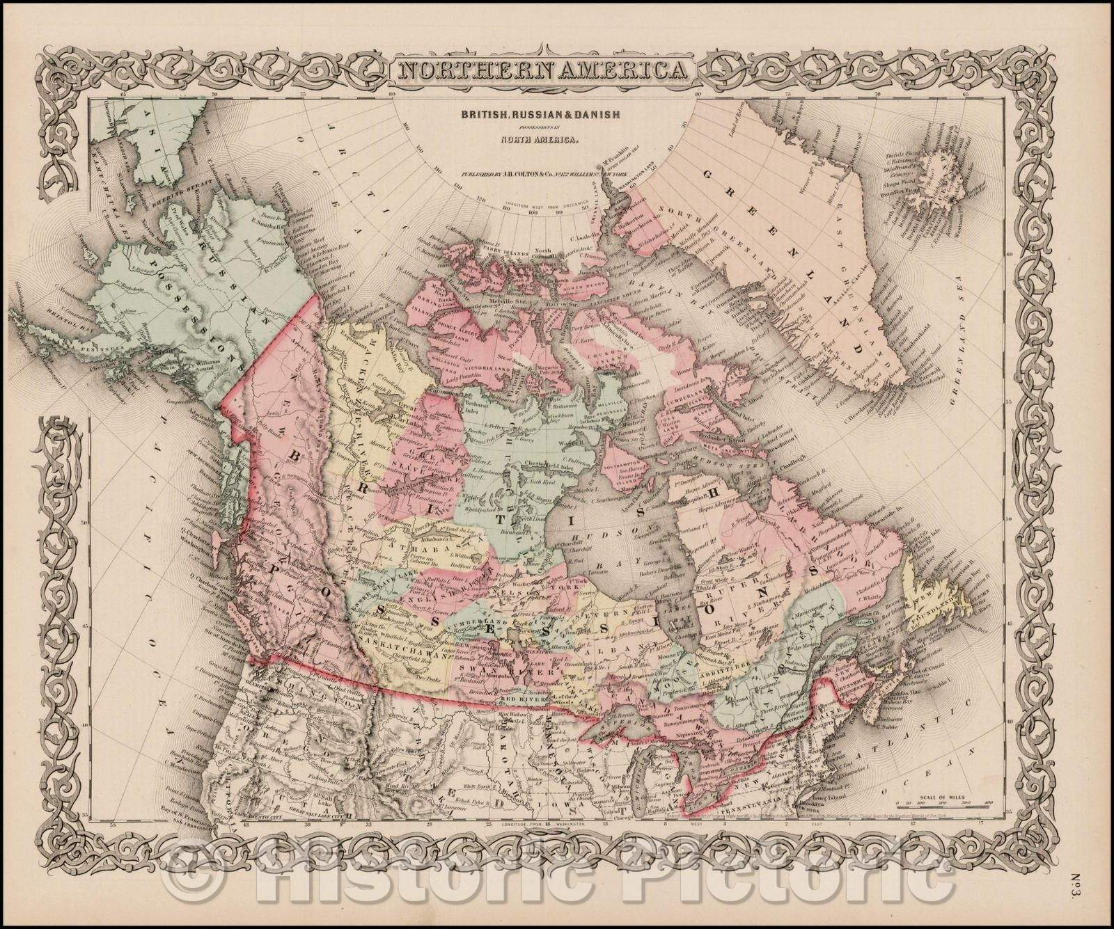 Historic Map - Northern America. British, Russian & Danish Possessions in North America, 1858, Joseph Hutchins Colton v1