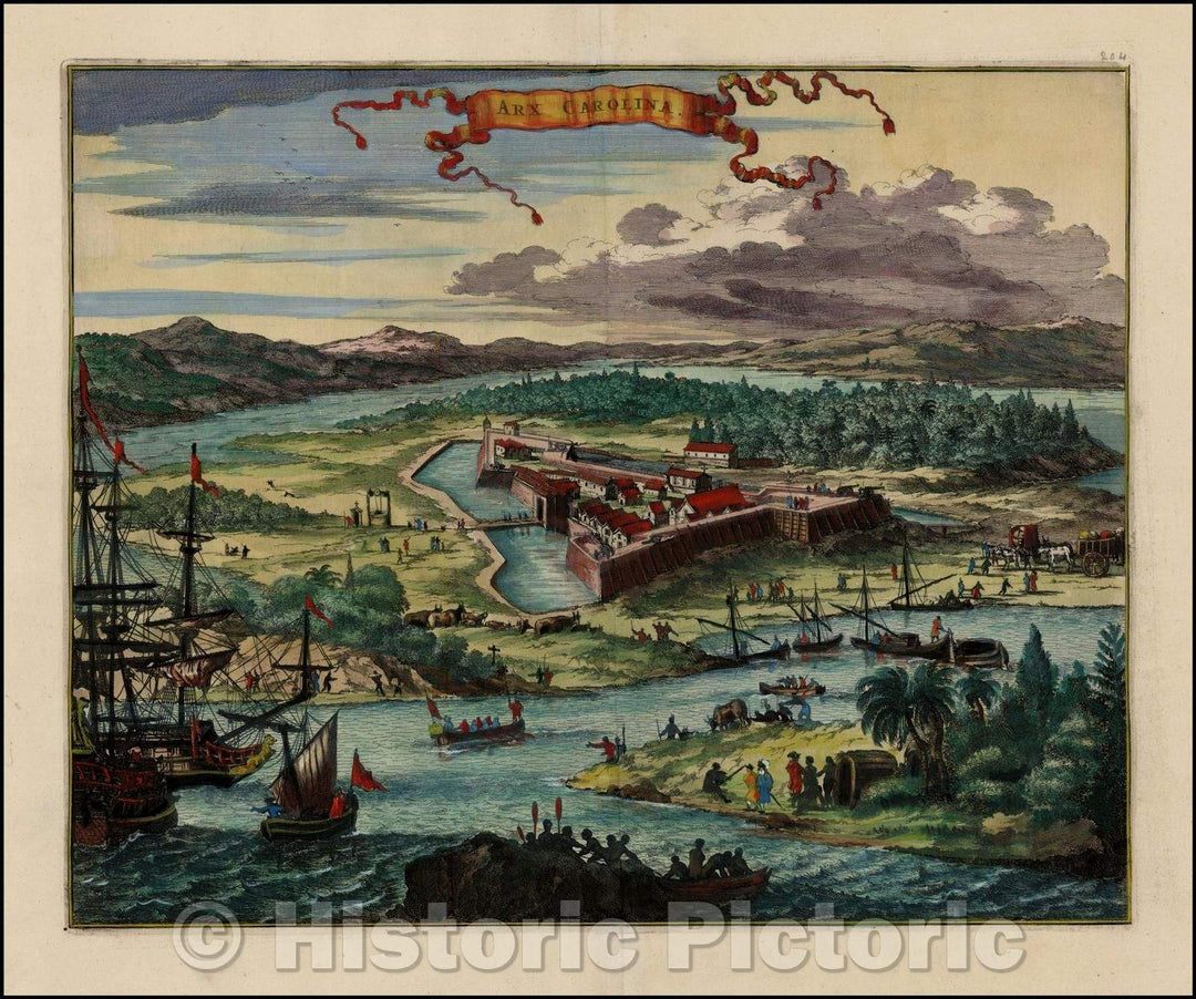 Historic Map - Arx Carolina (Fort Caroline on the St. Johns River), 1671, John Ogilby - Vintage Wall Art