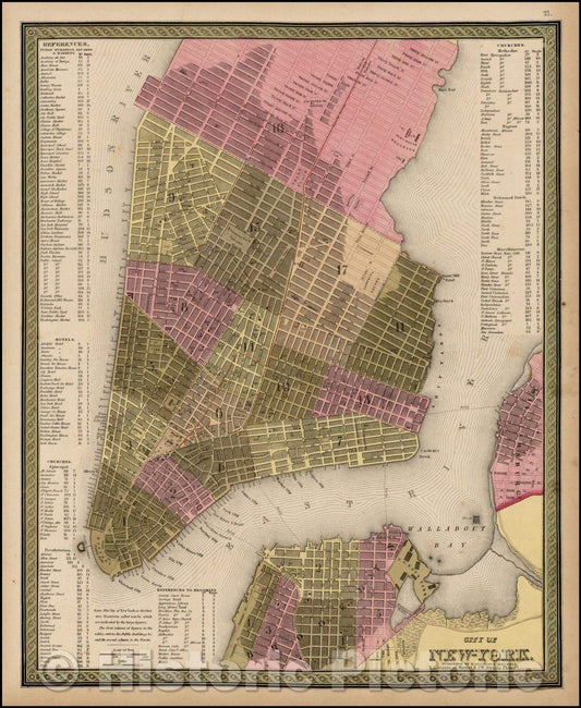 Historic Map - City of New-York, 1849, Samuel Augustus Mitchell - Vintage Wall Art