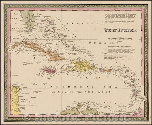 Historic Map - West Indies, 1849, Samuel Augustus Mitchell - Vintage Wall Art