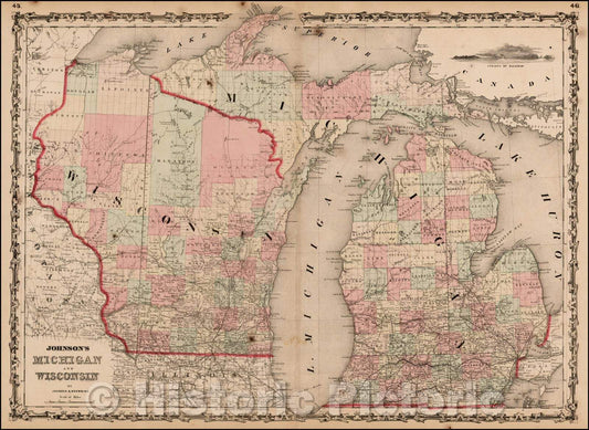 Historic Map - Johnson's Michigan and Wisconsin, 1861, Alvin Jewett Johnson v1