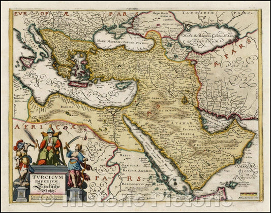 Historic Map - Turcicum Imperium. Turckiche Reich. Concordia res parvae crescunt Discordia maximae dilabuntur shows Cyprus, 1636, Matthaus Merian v2