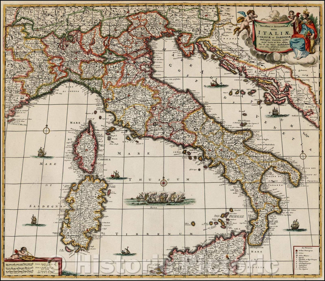 Historic Map - Novissima et Accuratissima totius Italiae Corsicae et Sardiniae Descriptio :: Italy and Corsica and Sardinia, 1680 - Vintage Wall Art
