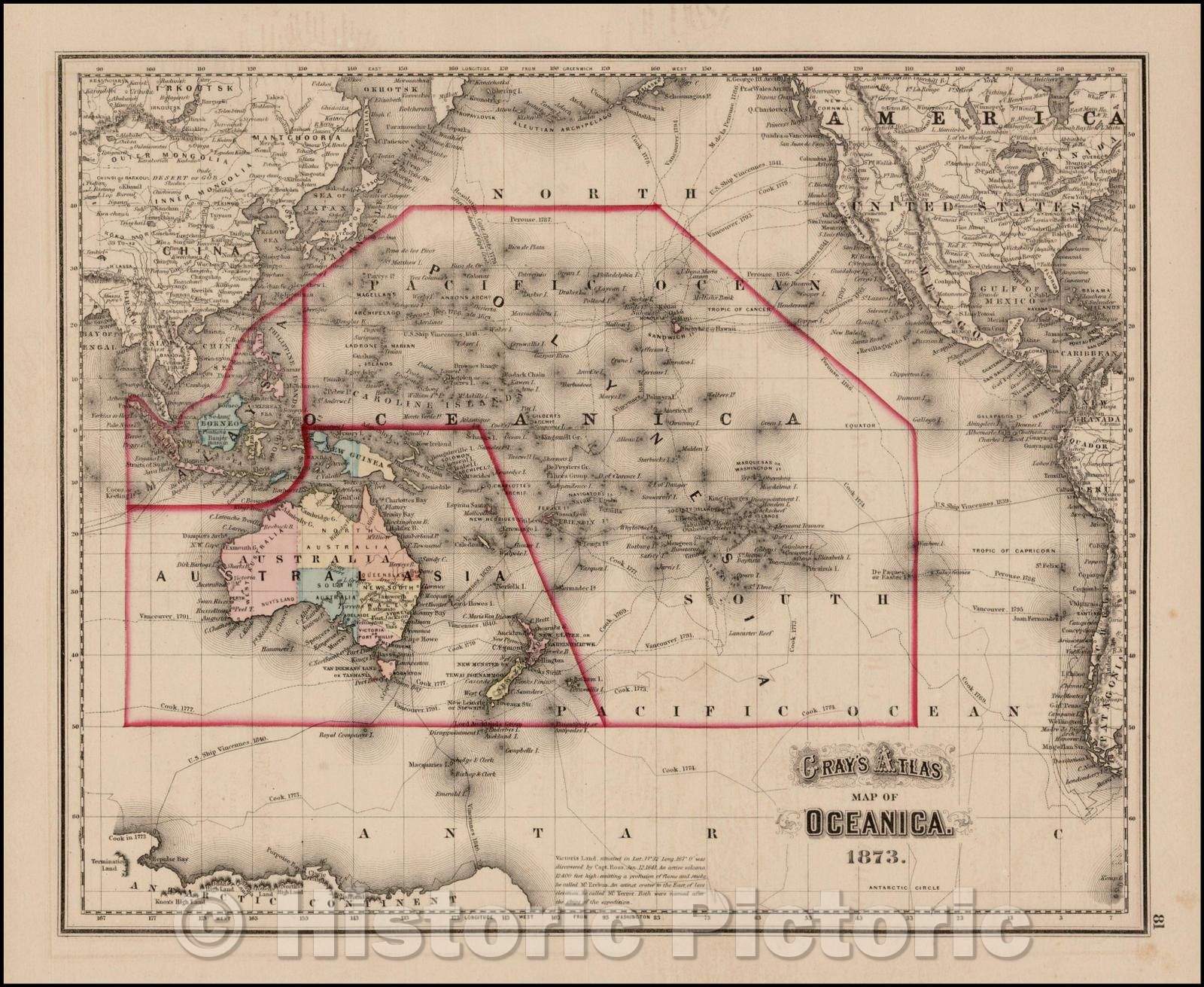 Historic Map - Gray's Map of Oceanica, 1873, O.W. Gray v2