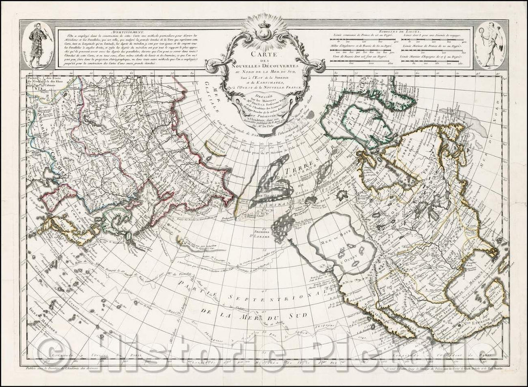 Historic Map - Carte Des Nouvelles Decouvertes Au Nord de la Mer de Sud, Tant a l'Est de la Siberie et du Kamtchatcka, Qu'a l'Ouest de la Nouvelle France, 1752 v2