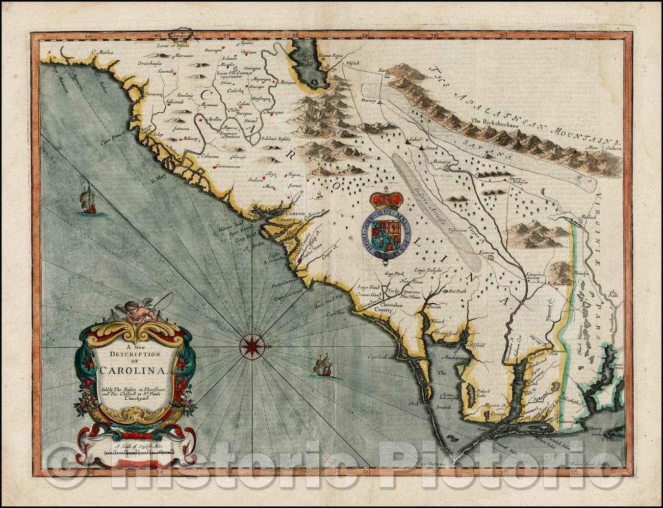 Historic Map - A New Description of Carolina, 1676, John Speed v2