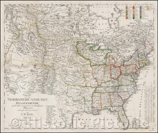 Historic Map - Charte von dem Nordamericanischen Staatenbunde nach den neuesten vorhandenen Hulfsmittleln entworfen, 1822, F.W. Streit - Vintage Wall Art