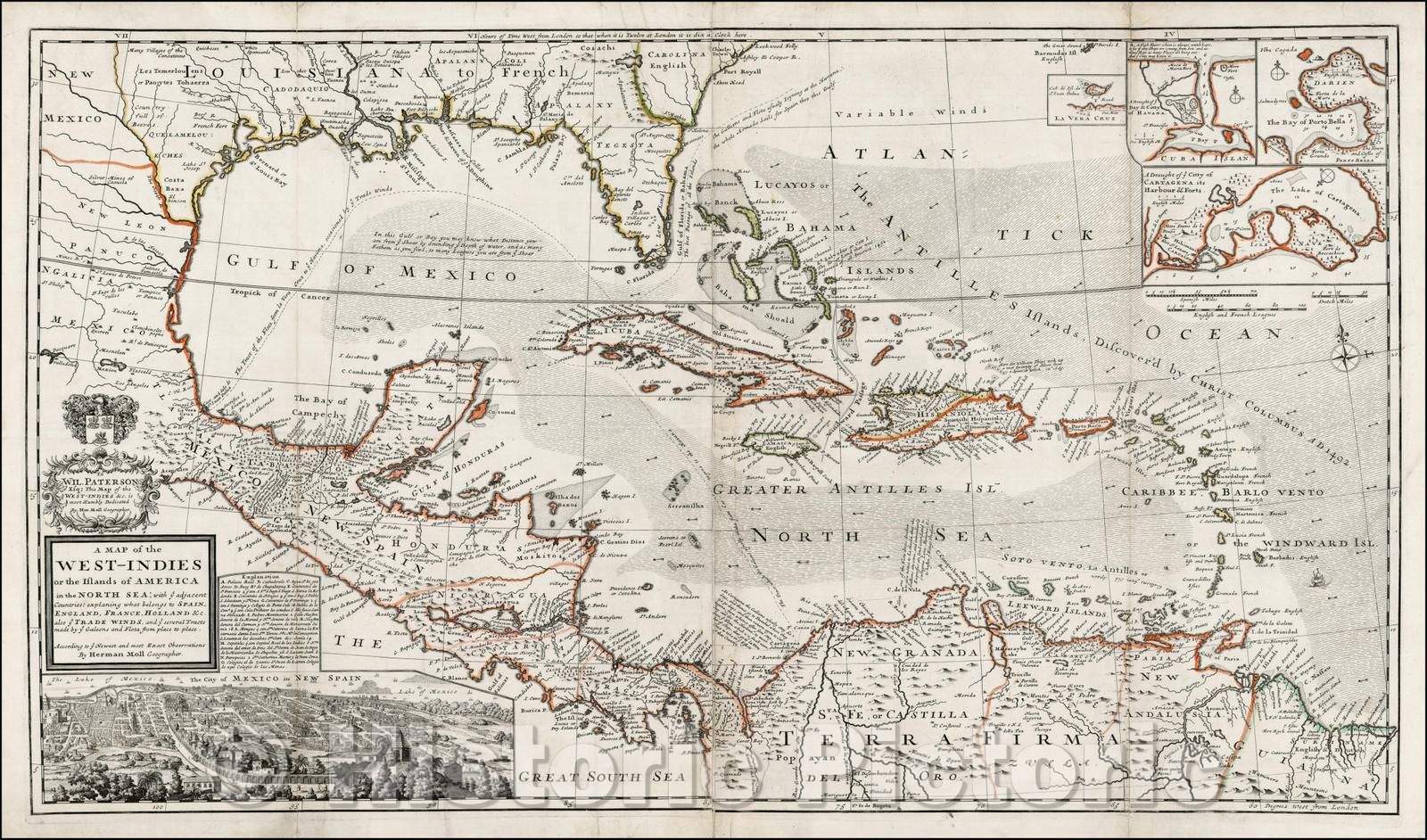 Historic Map - A Map of the West-Indies or the Islands of America in the North Sea, 1715, Hermann Moll v2